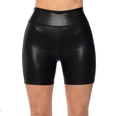 4 Way Stretch Black Nwt Size Small (2-4) Everything You Could Ever Need And More, Rio High Rise Biker Shorts With 4 Way Stretch In Black Are The Perfect Faux Leather Shorts To Get You Through The Year. These Stretchy Bottoms Are Complete With An Elastic Waistband, A High Rise Fit, Buttery Soft Faux Leather Fabrication, And A Bodycon Biker Short Silhouette. Style Them Under An Oversized Tee, With Shades, And Sneakers For An Effortless, Weekend Look!! - 55% Polyester 45% Polyurethane - Imported (A Trendy High Waist High Stretch Biker Shorts, Trendy High Waist Biker Shorts For Sports, Trendy High-waist Biker Shorts For Sports, Trendy High Stretch Black Shorts, Fitted Short Biker Shorts, Trendy High Waist Black Biker Shorts, Trendy High Waist Biker Shorts With Built-in Shorts, Trendy High Stretch Biker Shorts, High Stretch Short Length Trendy Biker Shorts