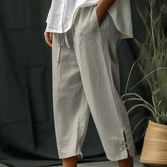 WELCOME TO OUR STORE! () Versatile Every Day Pants:Comfortable high waisted pants you can dress up or down easily.The material drapes in the most flattering way and you can easily get a chic look. Features: Not see through, lightweight and flowy.High waisted pants with elastic waistband and tied belt.This Wide Leg pants for women fit more women than normal pants for its design.It will work even If you are curvy or have thick calves and thighs.The bow in the front is a nice little addition to dre Wide-leg Harem Pants For Beach Season With Pockets, Beach Harem Pants Loosely Fitted Ankle-length, Wide-leg Linen Harem Pants For Beach, Linen Full-length Harem Pants For Spring, Ankle-length Linen Harem Pants For Beach, Cotton Linen Pants Women, Thick Calves, Linen Capri Pants, Summer Linen Pants