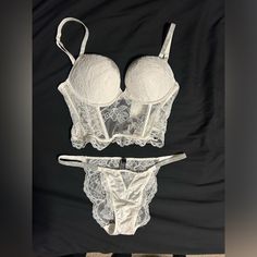 Victoria’s Secret White Corset And Panties Brand New W Tags, Bought For 80 Total But Selling For Half Price Corset Is Size C32 And Panties Size Small Bridal Lingerie Set, Lacy Bra, Victoria Secret Pink Bras, White Corset, Pink Bralette, Aesthetic Things, Lingerie Outfits, Purple Lace, Bridal Lingerie