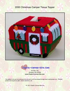 a red and green christmas camper tissue topper is featured in this brochure