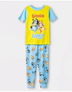 NWT Disney Jr Bluey Bingo Short Sleeve Long Pants Pajama Set 3T - 4T. Both sizes available while supplies last. Please specify which size you need! Playful Blue Pants With Pockets, Cute Blue Cotton Pants, Fun Blue Short Sleeve Sleepwear, Blue Playful Playwear Pants, Playful Blue Pants For Playwear, Blue Cartoon Print Bottoms For Summer, Playful Blue Bottoms For Playwear, Playful Blue Bottoms For Playtime, Fun Blue Bottoms For Playwear