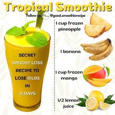 tropical smoothie recipe with ingredients labeled in english