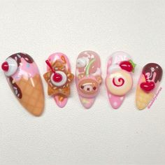 from @/nailsbydioraa on instagram Dessert Nails Designs, Rilakkuma Nails, Dessert Nails, Cake Nails, Sprinkle Nails, Food Nails, Hello Nails, Pretty Gel Nails, Really Cute Nails