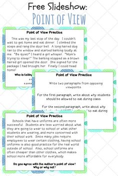 the point of view worksheet for students to use in their writing and speaking skills