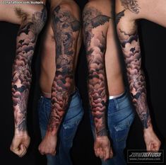 two men with tattoos on their arms and legs