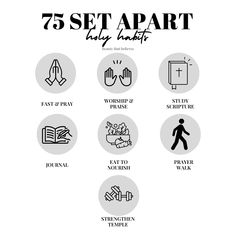 the 75 set apart info sheet is shown in black and white, with different symbols