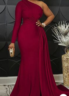 Satin Dress Plus Size, Burgundy Satin Dress, One Shoulder Evening Dress, Latest Bridesmaid Dresses, Long Party Gowns, Gorgeous Bridesmaid Dresses, Classy Gowns