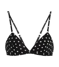 Saint Laurent - Polka dot triangle bra | Mytheresa Chic Triangle Top Bra With Straps, Black Triangle Top Bra With Adjustable Straps, Black Triangle Top Bra With Padded Cups, Summer Triangle Top Bra With Delicate Straps, Chic Bra With Removable Pads And Spaghetti Straps, Outfit Check, Triangle Bra, Black Bra, Sheer Fabrics