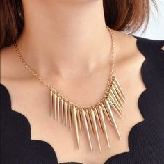 New With Tags "Elle" Necklace Spike Brass Gold Adjustable Boho Bib Necklace Elle Is Architectural But A Little Boho. This Statement Necklace Will Bring Dynamic Movement To Your Look, But Is Still Lightweight And Versatile. Minimalist | Fashion Jewelry | Layering | Natural | Tribal | Urban Outfitters | Anthropologie | Statement | Fringe | Hippie | Gypsy | Chunky | (#Bo) Yellow Clavicle Chain Necklace For Party, Yellow Metal Party Necklace, Tribe Jewelry, Jewelry Layering, Nyc Boutiques, Dynamic Movement, Nyc Style, Nyc Fashion, Brass Gold