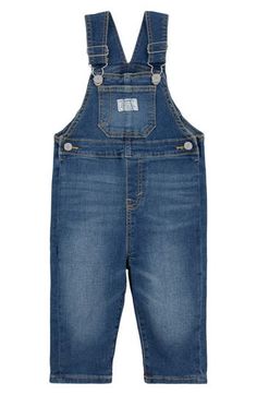 Your industrious baby will play until the quittin' time whistle blows in these durable (and adorable) denim overalls made with a handy touch of stretch. 79% cotton, 20% polyester, 1% elastane Machine wash, tumble dry Imported Levi's Cotton Overalls In Medium Wash, Levi's Cotton Medium Wash Overalls, Levi's Medium Wash Cotton Overalls, Levi's Denim Jumpsuit In Medium Wash, Levi's Medium Wash Denim Overall Jumpsuit, Denim Shortalls With Pockets For Playtime, Levi's Denim Shortalls With Pockets, Baby Overalls, Kids Denim