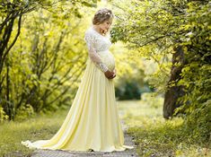 Maternity long lace dress photoshoot Maternity gown Pregnancy Pregnant Couture, Pragnent Women, Yellow Baby Shower Dress, Yellow Maternity Dress, Maternity Wedding Gown, Floor Length Lace Dress, Maternity Wedding Dress, Elegant Maternity Dresses, Pregnant Outfit