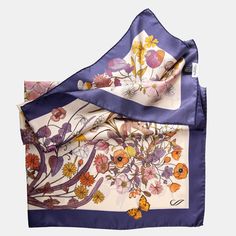 Unmistakable grace: Our silk square scarves express a classic beauty that transcends trends.Embrace classic elegance with our Flora scarf, beautifully printed with a botanical floral design.The pattern and the hand-rolled hems offer a blend of classic sophistication and lasting quality, perfect for the woman who cherishes timeless elegance. Classic foulard size: Approx. 35" x 35" (90 x 90cm). Once made famous by the likes of Audrey Hepburn, Sophia Loren and Grace Kelly, a foulard will always add Silk Scarves With Floral Print For Spring, Silk Floral Print Scarf As Gift, Silk Scarf With Floral Print For Gift, Silk Scarves With Floral Print As Gift, Silk Scarves With Floral Print For Gift, Spring Floral Print Scarves As Gifts, Summer Floral Print Feminine Scarves, Spring Flower Silk Scarf, Botanical Floral Prints