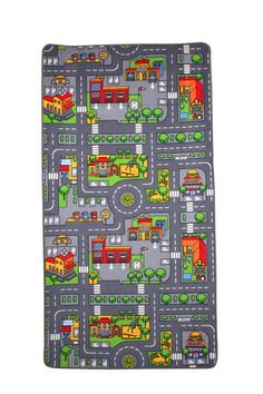 an image of a play mat with cars and houses on it