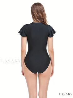 Lasaky - Stylish Ruffle Zip Up Ruched One Piece Swimsuit: Modest and Flattering Tummy Control, Solid Color Stretchy Design, Ideal for Beach or Pool Activities, Womens Swimwear & Clothing Swimsuit Modest, Pool Activities, Swimwear Outfit, Womens Swimwear, One Piece Swimsuit, Collar Styles, Zip Ups, Solid Color, Pool