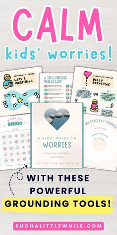 Anxiety Activities for Kids PDF Bundle: Calm kids' worries with these powerful grounding tools!  By suchalittlewhile.com. (bright text with images of printable pdf grounding activities). Worry Activities, List Of Coping Skills, Grounding Activities, Coping Skills List, Skills List, Activities List, Worried Kids, Grounding Exercises, Big Feelings