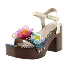 PRICES MAY VARY. Betsey Johnson Platform heeled sandal 3D flowers on toe strap Ankle strap with buckle closure Blue By Betsey Johnson, Vintage Kelly, High Heel Dress, Bridal Wedding Shoes, Michael Kors Fashion, Platform Sandals Heels, Heeled Sandal, Sandal Fashion, Dress Sandals