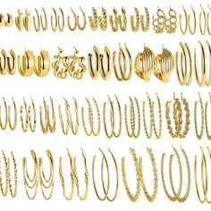 New Women’s 6 Pairs Of Golden Earrings This Value Pack Comes With 6 Pairs Of Different Earrings, Adding A Beautiful Comprehensive Set To Your Earring Collection. Rich In Patterns, Big And Small Size Multipack, You Will Always Have A Perfect Pair That Goes With Your Outfit On Various Occasions. This Earring Set Comes In A Variety Of Sizes. It Can Be Worn Alone Or Stacked And Perfectly Match Your Daily Wear And Exude Your Charm Inadvertently. Meet Your Different Needs, More Economical, Deserve To Small Gold Earrings, Gold Earrings Set, Chunky Gold Hoop Earrings, Big Hoop Earrings, Golden Earrings, Hoop Earring Sets, Large Hoop Earrings, Hypoallergenic Earrings, Party Jewelry