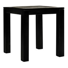 a small black table sitting on top of a white floor