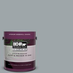 a purple paint can with the words behr premium plus ultra in white on it