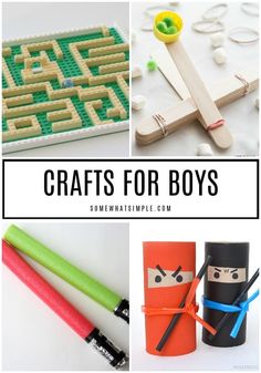 some crafts for boys that are made out of legos and paper tubes, with the title