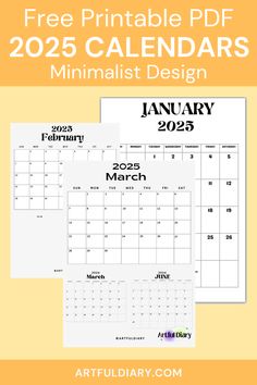 Use this printable 2025 calendar in your 2025 planner for free. On this page, you'll find 4 different designs of simple 2025 printable monthly calendar templates. Each design comes in all 12 months, from January to December. You can get each month or the whole year as a free download and print directly from your device. These free PDFs will help you plan and organize this year. #FreePrintables #2024Calendar #MinimalistPlanning #CalendarTemplate