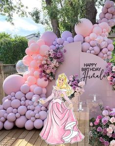 Princess Background For Birthday, Princess Theme Balloon Decoration, Disney Princess Balloon Garland, Princess Balloon Decorations, Disney Princess Backdrop, Prince Birthday Decorations, Disney Princess Decorations, Ballon Column, Pink Princess Birthday Party