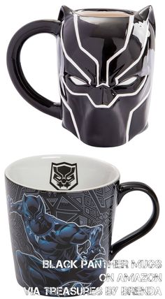 two black panther mugs are shown side by side