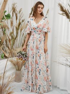 Pink Wedding Party, Floral Frocks, Wedding Party Bridesmaid, Frock Fashion, Style Guru, Printed Gowns, Floral Print Chiffon, Bridesmaid Dresses Prom, Formal Gown