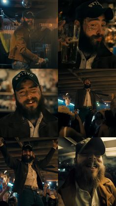 a collage of people with beards and hats in various photos, including one man wearing