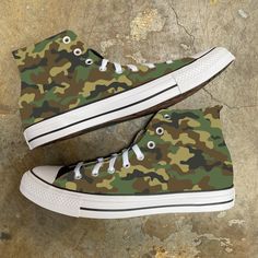 These camouflage shoes are definitely going to be seen! We buy each pair of shoes BRAND NEW. Each pair is made to order, please make sure you put in the correct shoe size before you check out. The ink is permanent and will never come off, fade away, or peel off. Made in the USA. This price includes everything: shoes, artwork, and shipping. Thanks for stopping by our Etsy shop! Please message me with any questions! Because the artwork is custom made for you, there are no exchanges or returns. If Camouflage High-top Sneakers With Rubber Sole, Camouflage Sneakers For Outdoor With Round Toe, Camouflage Sneakers With Round Toe For Outdoor, Camouflage Sneakers For Outdoor, Camouflage Low-top Sneakers For Outdoor, Low-top Camouflage Sneakers For Outdoor, Outdoor Camouflage Low-top Sneakers, Low-top Camouflage Sneakers With Rubber Sole, Camouflage Round Toe Sneakers For Streetwear