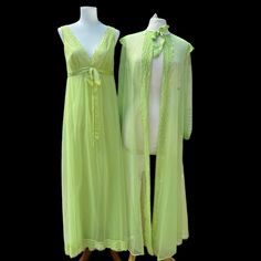 Stunning!!! Hand Dyed 2 Peignoir Set From Vanity Fair 1950s 1960s Chiffon With Lace And Satin Ribbon Details Size 32 (Small) Shown On Size 6 Mannequin Great Condition Carefully Hand Dyed To Achieve This Amazing Light Chartreuse/ Lime Color- Hand Washed Numerous Times To Avoid Any Color Run Small Area On Satin That Did Not Fully Take- See Pic Pm/L1 Vintage Peignoir, Lime Color, Peignoir Sets, Color Run, Vanity Fair, Satin Ribbon, Women's Intimates, Hand Dyeing, 1960s