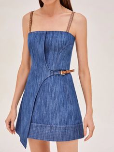 The Ferre Dress reimagines the timeless allure of denim in a chic and contemporary silhouette. This piece captures the essence of casual luxury, with its sleek, strap-suspended bodice and structured A-line skirt that create an air of effortless elegance. The rich indigo hue is complemented by subtle stitching details and a tasteful belt cinch, enhancing the waistline and adding a touch of sophistication. Model wears XS. Casual Luxury, Stitching Details, Casual Evening, Skirt Jumpsuit, Effortless Elegance, New Tops, Sweater Blouse, A Line Skirt, Model Measurements