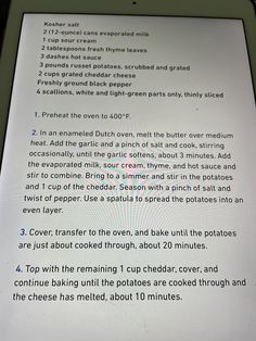 a tablet screen showing the instructions for cooking