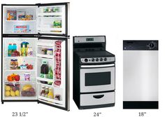 three different refrigerators with the doors open