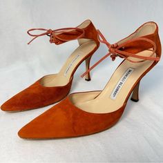 Questions? Leave A Comment Below! These Are In Good Preowned Condition Showing Only Light Signs Of Wear As Seen In The Photos. Burnt Orange Heels, Shoes Manolo Blahnik, Orange Heels, Blahnik Shoes, Manolo Blahnik Shoes, Manolo Blahnik, Burnt Orange, Suede Leather, Shoes Women Heels