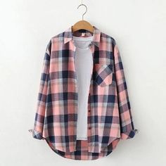 LOVEMI - Plaid Shirt Women'S Long-Sleeved Loose Shirt Jacket Plaid Shirt Women, Plus Size Blouse, Plaid Shirts, Casual Design, Loose Shirts, Plaid Fashion, Womens Long Sleeve Shirts, Loose Blouse, College Fashion