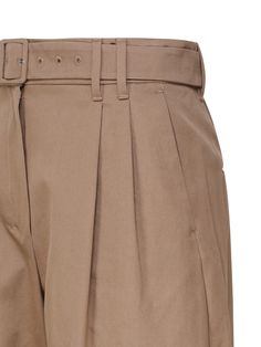 -Cotton trousers -Zip and button closure -High-waisted band with belt loops -Loose fit -Made in Italy -Colour: CamelComposition: 100% Cotton Classic Bottoms With Belt, Classic Fitted Bottoms With Belt Detail, Chic Tapered Leg Bottoms With Belt, High Waist Bottoms With Belt For Business Casual, High-waisted Business Casual Pants With Belt, High-waisted Belted Pants For Business Casual, Wide Leg Work Pants With Belt, High-waisted Pants With Belt For Business Casual, High Waist Bottoms With Belt Detail For Work