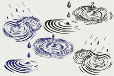 three different types of rain and water drops in blue ink on a white background royalty illustration