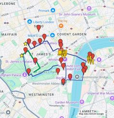 a map showing the location of several locations in london