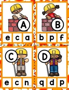 four pictures with the words abc, d and f on them in front of an orange background