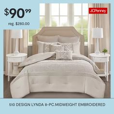 a bed with white sheets and pillows on it for $ 90 99 reg $ 800 00