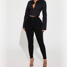 Brand New High Waist Black Top For Fall, Black High Waist Tops For Work, Cute Comfy Outfits, Fashion Nova Jeans, Jeans Color, Comfy Outfits, High Jeans, Colored Jeans, Fashion Nova