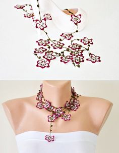 Crochet Flower Necklace Burgundy Oya Vintage Crochet by ReddApple Adjustable Crochet Necklaces For Festivals, Adjustable Crochet Necklace For Festivals, Bohemian Crochet Necklace For Festivals, White Beaded Bohemian Lariat Necklace, Adjustable Crochet Beaded Necklace For Festivals, White Bohemian Beaded Lariat Necklace, Bohemian White Beaded Lariat Necklace, Pink Crochet Bohemian Necklace, Bohemian Crochet Necklaces For Festivals