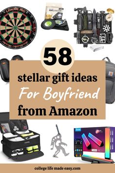 gift ideas for boyfriend from amazon with text overlay that reads, 58 stellar gift ideas for boyfriend from amazon