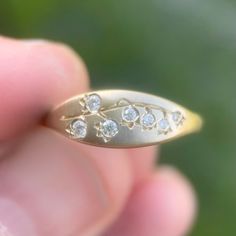 Lily of the Valley Ring in 14k Gold and Canadian Diamond, Lab Diamond or Moissanite - Etsy Deep Lines, Signet Rings, Pinky Ring, Jewelry Inspo, Dream Jewelry, Lily Of The Valley, Lab Diamonds, Signet Ring