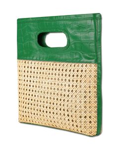 This handheld rattan stunner is sleek in its simple silhouette, but inside, it keeps it all together with two interior pockets and one zip pocket. Perfect for travel, too – just slip it in the front zip pocket of your carry on and you're ready to go. Green Shoulder Bag With Bamboo Handle For Shopping, Green Bags With Braided Handles For On-the-go, Green Bag With Bamboo Handle For Daily Use, Green Shoulder Bag With Bamboo Handle For Daily Use, Green Tote Shoulder Bag With Bamboo Handle, Green Bags With Braided Handles For Everyday, Modern Green Bag With Woven Leather, Green Shoulder Bag With Braided Handles For On-the-go, Loyalty Club