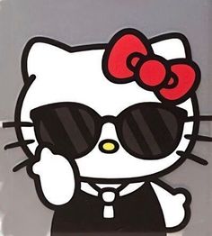 a hello kitty sticker with sunglasses and a bow on it's head is shown