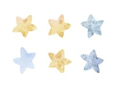 four different colored stars on a white background