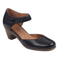 Clarice Mary Jane Heels – Easy Spirit Round Toe Heels With Arch Support And Medium Width, Round Toe Heels With Arch Support In Medium Width, Easy Spirit, Mary Jane Heels, Low Heels, Mary Janes, Black Leather, Heels, Leather