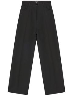 tailored straight-leg trousers from BALENCIAGA featuring black, virgin wool, front button fastening, belt loops, two side slit pockets, two rear welt pockets and straight leg. When buying this unisex item, keep in mind that it is graded in standard men's sizing.. POSITIVELY CONSCIOUS: This Planet Conscious product is crafted from certified recycled or upcycled materials, which helps you make a better choice for the environment as they generate less energy, save water and reduce the need for new Balenciaga Clothing, Womens Trousers, Balenciaga Black, Black Slacks, Upcycled Materials, Trousers Pants, Tailored Pants, Straight Leg Trousers, Save Water